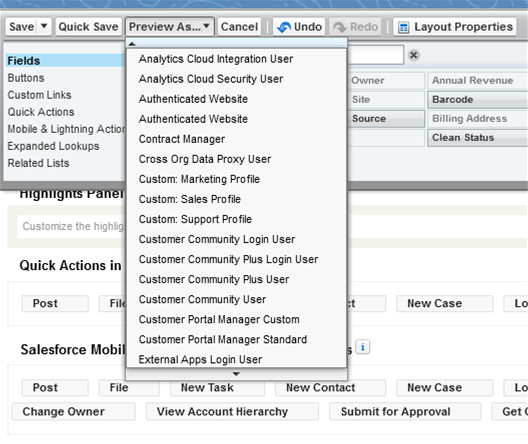 In the Preview As drop down, select the user perspective.